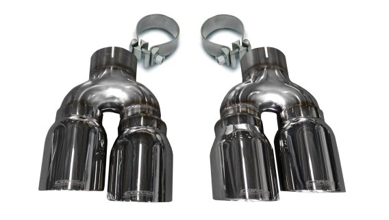 Two Twin 4.0 Inch Polished Tips Clamps Included Dual Rear Exit For Corsa Cadillac ATS-V Exhaust O...