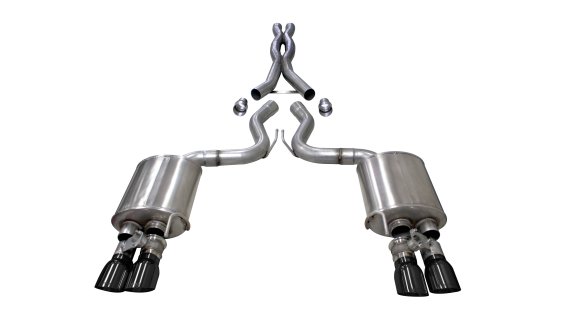 3.0 Inch Valved Cat-Back Sport To Extreme Dual Exhaust Black 4.0 Inch Quad Tips 18-Present Mustan...