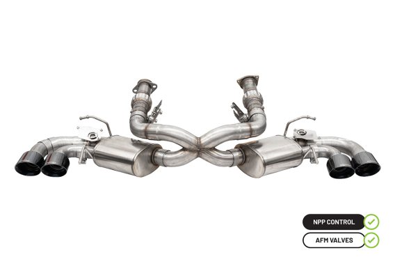 3.0 Inch Cat-Back 4 Valve Dual Rear Exit NPP Exhaust System with 4.5 Inch Black PVD Pro-Series Ti...