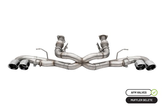 3.0 Inch Muffler Delete Cat-Back Exhaust System with AFM Valve and 4.5 Inch Polished Pro-Series T...