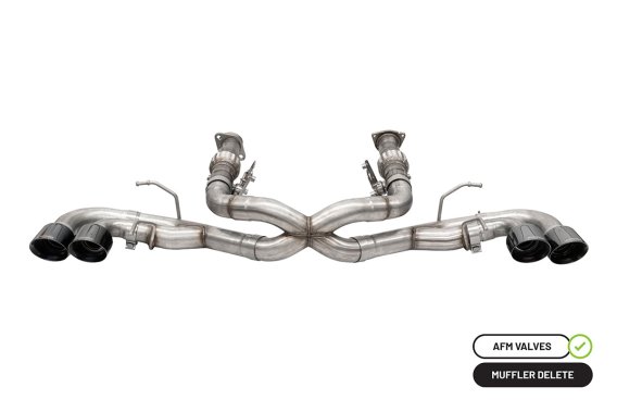 3.0 Inch Muffler Delete Cat-Back Exhaust System with AFM Valve and 4.5 Inch Black PVD Pro-Series ...