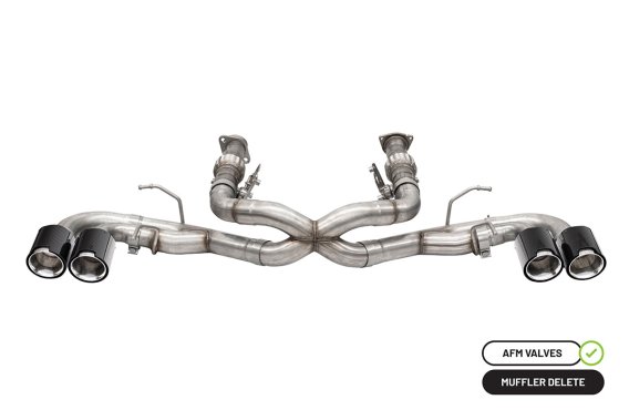 3.0 Inch Muffler Delete Cat-Back Exhaust System with AFM Valve with 4.5 Inch Carbon Fiber and Pol...