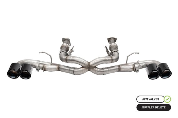 3.0 Inch Muffler Delete Cat-Back Exhaust System with AFM Valve with 4.5 Inch Carbon Fiber and Bla...