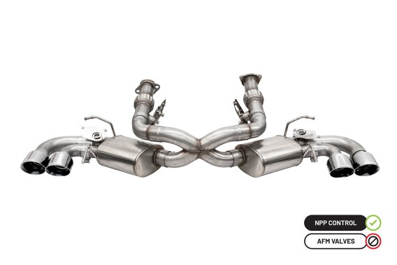3.0 Inch Cat-Back Dual Rear Exit NPP Exhaust System with AFM Simulator and 4.5 Inch Polished Pro-...