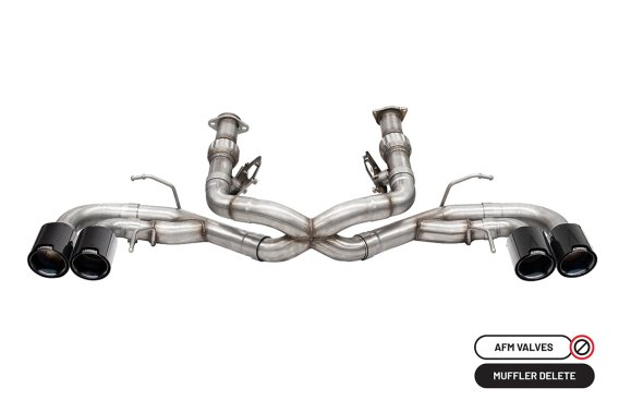 3.0 Inch Track Series Cat-Back Muffler Delete Exhaust System with 4.5 Inch Carbon Fiber and Black...