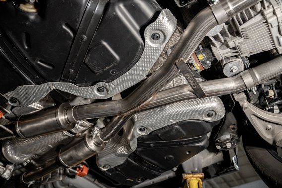 2.75 Inch Dual Rear Exit Cat-Back Exhaust System with Single 4.5 Inch Black PVD Pro Series Tips X...