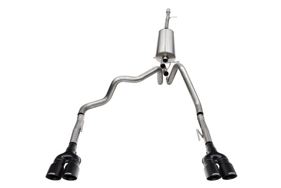 3.0 Inch - 2.5 Inch Cat-Back Dual Rear Exit Exhaust System with Twin 4.0 Inch Black Powder Coat P...