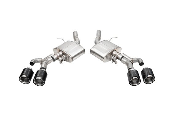 3 Inch Axle-Back Exhaust with Dual Mode Active Exhaust; Dual Rear Exit with Twin 4.5 Inch Carbon ...