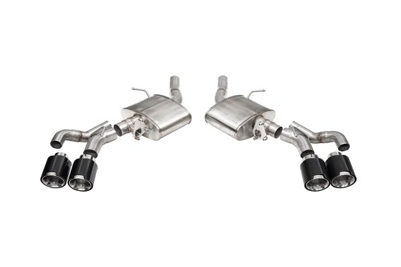 3 Inch Axle-Back Exhaust with Dual Mode Active Exhaust; Dual Rear Exit with Twin 4.5 Inch Carbon ...