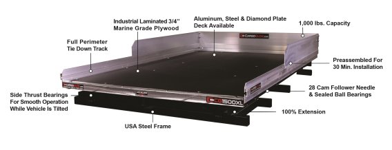 Slide Out Truck Bed Tray 1500 lb Capacity 100 Percent Extension 36 Bearings Alum Tie-Down Rails P...