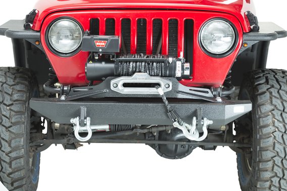 Jeep TJ Winch Plate Steel 97-06 Wrangler TJ Black Textured Powdercoat Piranha Series Fishbone Off...