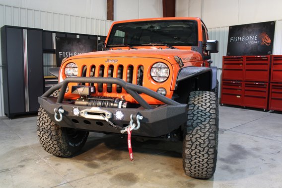 Jeep JK Front Winch Bumper W/LEDs Full Width 07-18 Wranger JK Black Texured Powercoated Fishbone ...