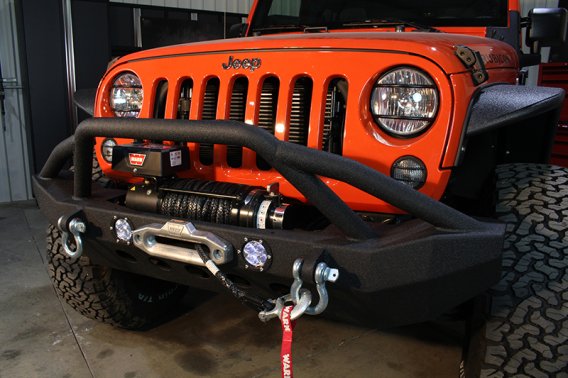 Jeep JK Front Winch Bumper W/LEDs Full Width 07-18 Wranger JK Black Texured Powercoated Fishbone ...