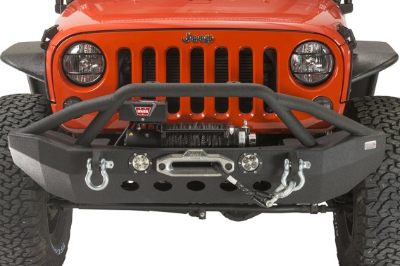Jeep JK Front Winch Bumper W/LEDs Full Width 07-18 Wranger JK Black Texured Powercoated Fishbone ...