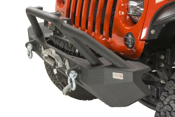 Jeep JK Front Winch Bumper W/LEDs Full Width 07-18 Wranger JK Black Texured Powercoated Fishbone ...
