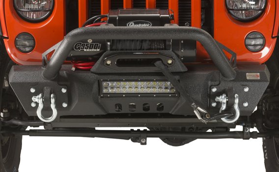 Jeep JK Front Stubby Winch Bumper W/Tube Guard 07-18 Wranger JK Black Texured Powercoated Fishbon...