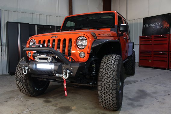 Jeep JK Front Stubby Winch Bumper W/Tube Guard 07-18 Wranger JK Black Texured Powercoated Fishbon...