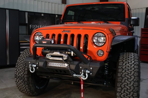 Jeep JK Front Stubby Winch Bumper W/Tube Guard 07-18 Wranger JK Black Texured Powercoated Fishbon...