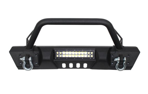 Jeep JK Front Stubby Winch Bumper W/Tube Guard 07-18 Wranger JK Black Texured Powercoated Fishbon...