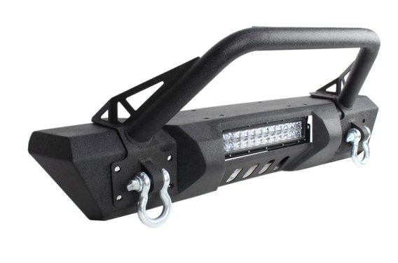 Jeep JK Front Stubby Winch Bumper W/Tube Guard 07-18 Wranger JK Black Texured Powercoated Fishbon...