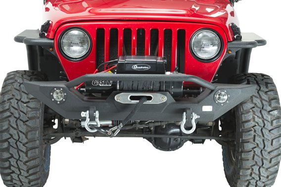 Jeep TJ/YJ Front Bumper W/LED's 87-06 Wrangler TJ/YJ Steel Black Textured Powercoat Fishbone Offr...