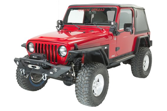 Jeep TJ/YJ Front Bumper W/LED's 87-06 Wrangler TJ/YJ Steel Black Textured Powercoat Fishbone Offr...