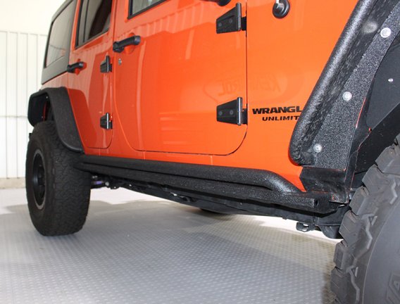 Jeep JK Rock Slider 07-18 Wrangler JK 4 Door Rubicon Steel Black Textured Powdercoat Fishbone Off...