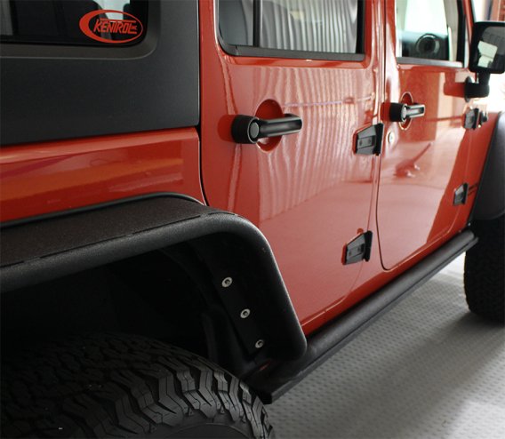 Jeep JK Rock Slider 07-18 Wrangler JK 4 Door Rubicon Steel Black Textured Powdercoat Fishbone Off...