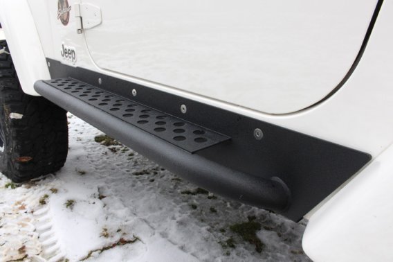 Jeep TJ Rock Slider W/Tube Step 97-06 Wrangler TJ Steel Black Textured Powdercoat Fishbone Offro...