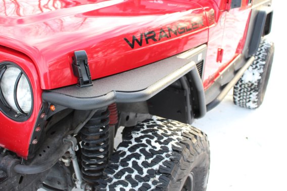 Jeep TJ Tube Fenders Front 3 Inch Flare 97-06 Wrangler TJ Steel Black Textured Powdercoat Fishbon...