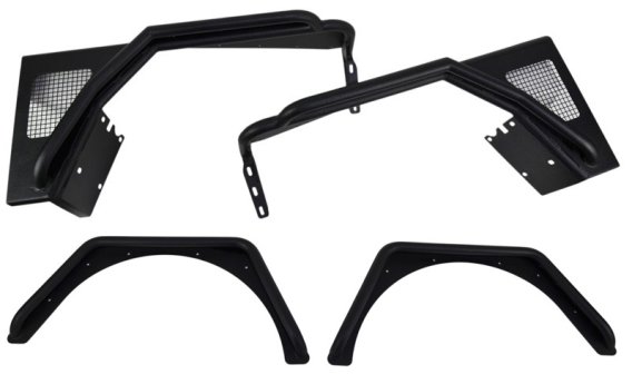 Jeep TJ Tube Fender Set Of 4 Front and Rear 97-06 Wrangler TJ Steel Black Textured Powdercoat Fis...
