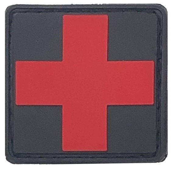 Medical Patch, EMT Patch PVC Rubber 1.5 x 1.5 Inch Velcro Hook Backing Black/Red Bartact