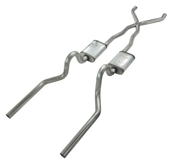 Crossmember Back w/X-Pipe Exhaust System 67-70 Cougar Split Rear Dual Exit 2.5 in Intermediate An...