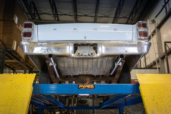 1966-71 Ford Fairlane 2.5 Inch H-Pipe Crossmember Back Rear Exit Exhaust Street Pro Mufflers Pype...