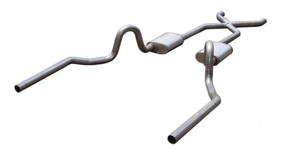 Crossmember Back w/X-Pipe Exhaust System 64-74 GM A Body Split Rear Dual Exit 3 in Intermediate A...