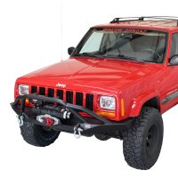 Cherokee XJ Front Winch Bumper W/Grille Guard Bullhead Steel Black Textured Powdercoat Fishbone O...