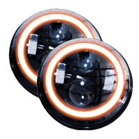 Blacked Out Face 7in LED Projector Kit 4x10W w/ White/Amber Halo - Plug-&-Play H4 H/L Sold In Pai...