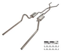 1966-71 Ford Fairlane 2.5 Inch H-Pipe Crossmember Back Rear Exit Exhaust No Mufflers Pypes Perfor...