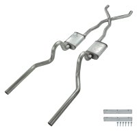 Crossmember Back w/X-Pipe Exhaust System 65-70 Convertible Mustang Split Rear Dual Exit 2.5 in In...