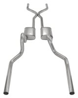 Crossmember Back w/H-Pipe Exhaust System 65-70 Mustang Split Rear Dual Exit 2.5 in Intermediate A...