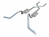 Crossmember Back w/X-Pipe Exhaust System 65-70 B-Body Split Side Dual Exit 2.5 in Intermediate An...