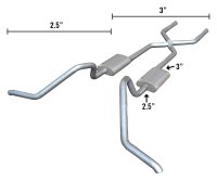 Impala Crossmember Exhaust Back Hybrid For 65-70 Impala 3-2.5 Inch W/ X Pipe Race Pro Pypes Exhau...