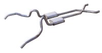 Crossmember Back w/X-Pipe Exhaust System 62-67 Nova Split Rear Dual Exit 2.5 in Intermediate And ...