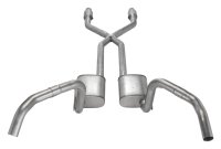 Crossmember Back w/X-Pipe Exhaust System 75-79 Nova Split Rear Dual Exit 2.5 in Intermediate And ...