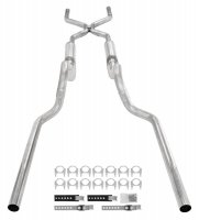 Crossmember Back W/ H-Pipe Exhaust System 63-66 GM Truck Split Rear Dual Exit 2.5 Inch Intermedia...