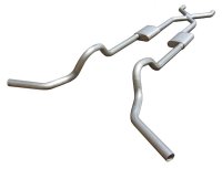 Crossmember Back w/X-Pipe Exhaust System 67-74 GM Split Rear Dual Exit 2.5 in Intermediate And Ta...