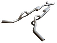 Crossmember Back w/X-Pipe Exhaust System 67-74 GM Split Rear Dual Exit 2.5 in Intermediate And Ta...