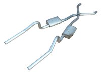 Crossmember Back w/X-Pipe Exhaust System 70-74 Mopar E-Body Split Rear Dual Exit 2.5 in Intermedi...