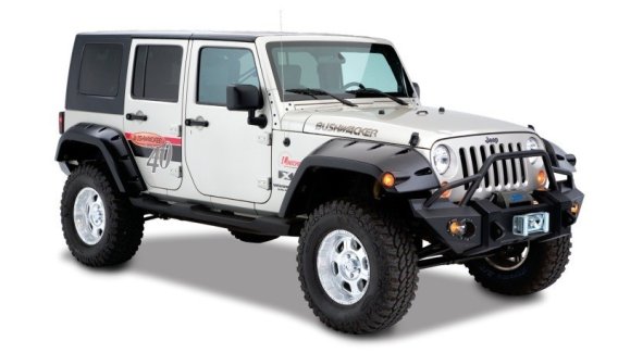 Bushwacker 10044-02 Black Max Coverage Pocket/Rivet Style Smooth Finish Rear Fender Flares with E...
