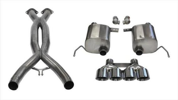 2.75 Inch Valve-Back + X-Pipe Dual Rear Exit with Quad 4.5 Inch Polished Pro-Series Tips 2014-201...